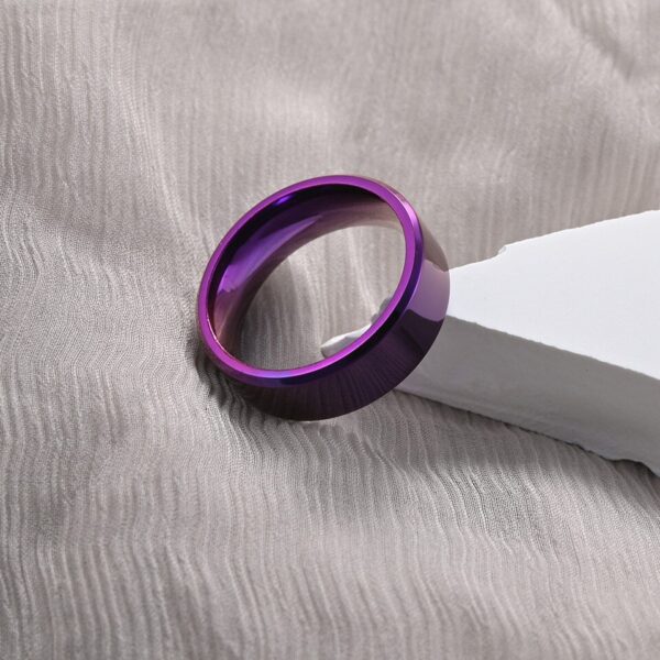 Anel de aço inoxidável, Simples 8mm, masculino roxo acabamento fosco chanfrado borda polido. - Image 6