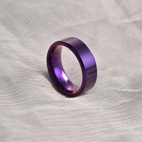 Anel de aço inoxidável, Simples 8mm, masculino roxo acabamento fosco chanfrado borda polido. - Image 4