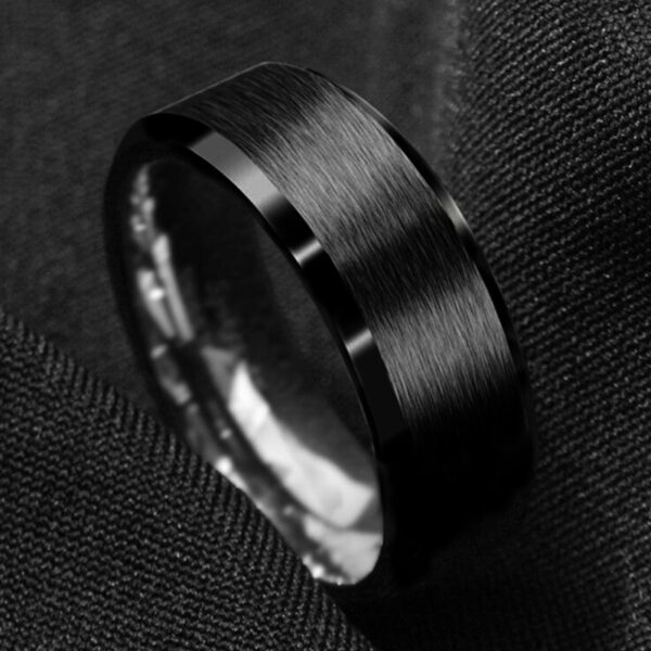 Anel de aço inoxidável fosco escovado 8mm preto moda masculina banda unissex jóias - Image 2