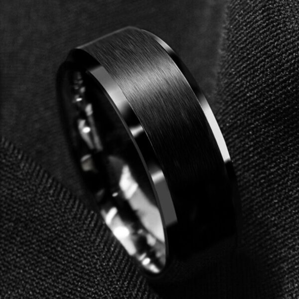 Anel de aço inoxidável fosco escovado 8mm preto moda masculina banda unissex jóias - Image 5