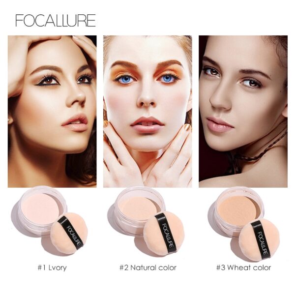 Pó Facial-Focallure 3 cores maquiagem do rosto controle de óleo, longa duração à prova d' água de maquiagem mineral - Image 2