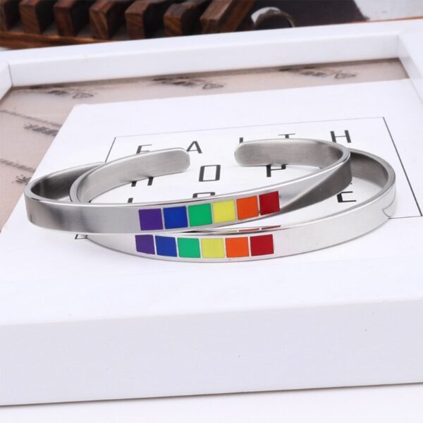 Pulseiras LGBTQ Arco-íris amor orgulho, gay, aço inoxidável esmalte manguito bracelete j78f - Image 2