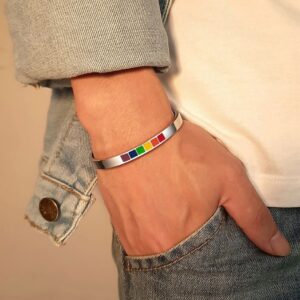 Pulseiras LGBTQ Arco-íris amor orgulho, gay, aço inoxidável esmalte manguito bracelete j78f