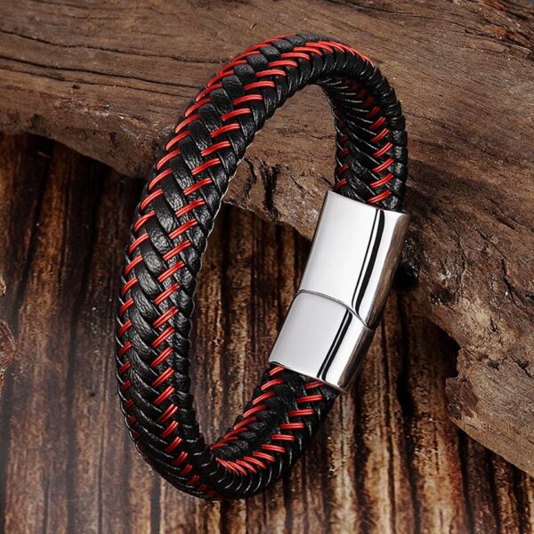 Pulseira de corda trançada, Aço inoxidável couro, jóias vermelhas masculinas - Image 11