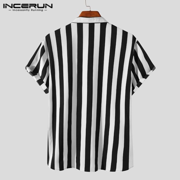 Camisa manga curta INCERUN-botões elegante masculina, gola alta, tops casuais, moda listrada, verão, 5XL, 7 - Image 7