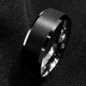 Anel de aço inoxidável fosco escovado 8mm preto moda masculina banda unissex jóias