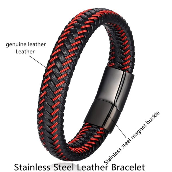 Pulseira de corda trançada, Aço inoxidável couro, jóias vermelhas masculinas - Image 3
