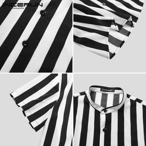 Camisa manga curta INCERUN-botões elegante masculina, gola alta, tops casuais, moda listrada, verão, 5XL, 7 - Image 4