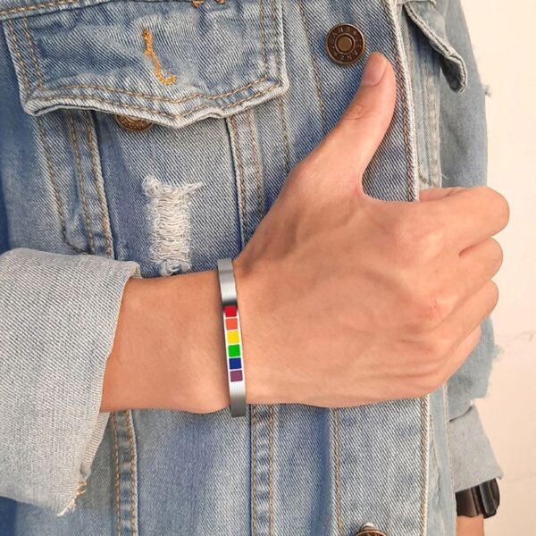 Pulseiras LGBTQ Arco-íris amor orgulho, gay, aço inoxidável esmalte manguito bracelete j78f - Image 3