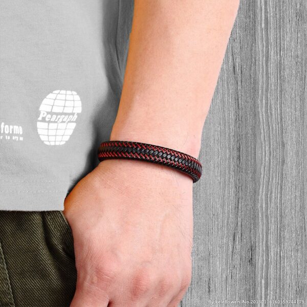 Pulseira de corda trançada, Aço inoxidável couro, jóias vermelhas masculinas - Image 16