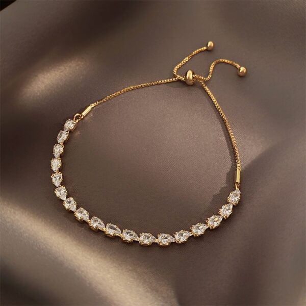 Pulseira ajustável de zircão brilhante feminina, joias banhadas a ouro 14k, coreana, atmosfera simples, luxo - Image 5