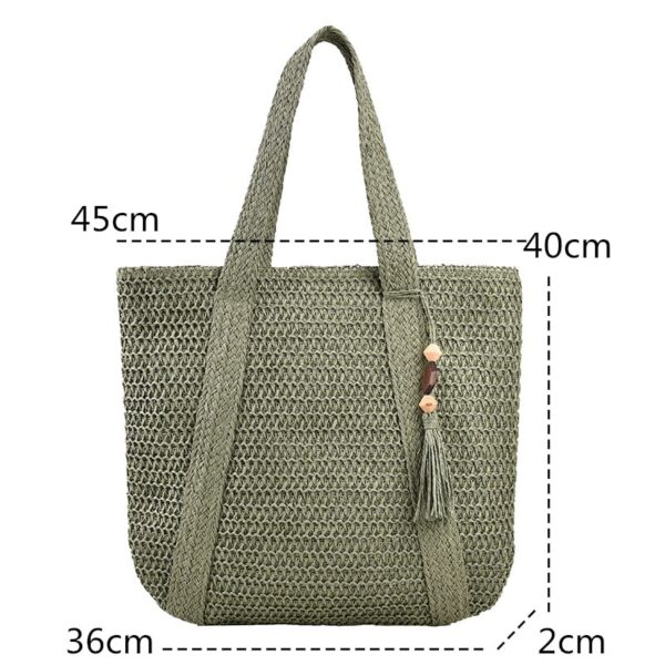 Bolsa feminina Saco trançado de palha Mão, tecido Simples, Holiday Beach Shoulder Bag Tendência Casual Grande - Image 8