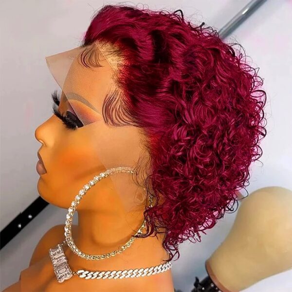 Peruca Encaracolada Pixie Corte com Renda Transparente, Água Onda Profunda, Bob Curto, Cabelo Humano, 13x1 - Image 2