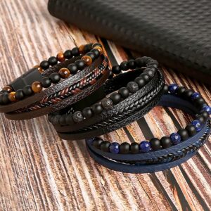 Pulseira alta qualidade couro, Classic Fashion Tiger Eye Beaded Multi Layer Leather Bracelet For Men
