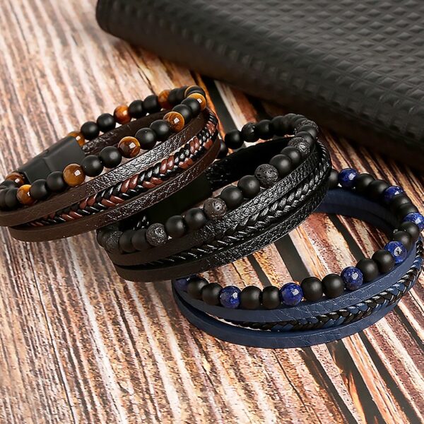Pulseira alta qualidade couro, Classic Fashion Tiger Eye Beaded Multi Layer Leather Bracelet For Men