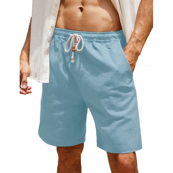 Short de praia casual de algodão linho masculino, cor sólida, moda verão - Image 3
