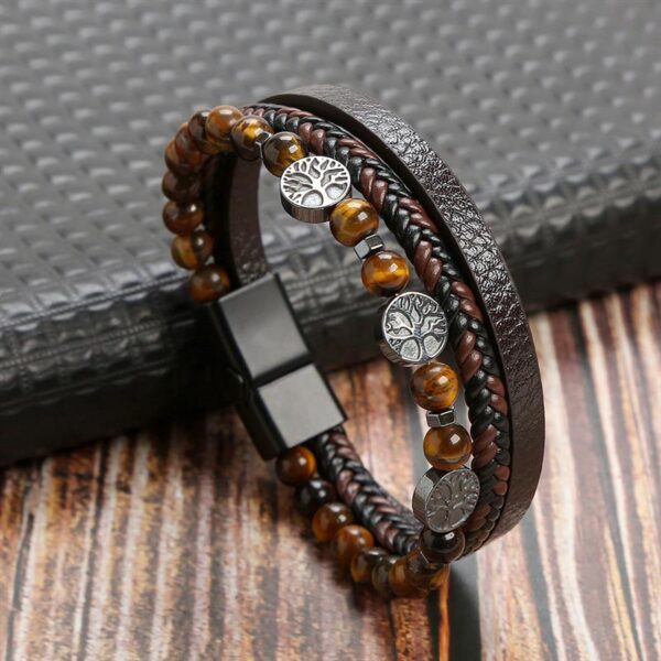 Pulseira de Couro Multicamada Trançada para Homens, Joia Frisada Olho de Tigre, Moda Clássica, Presente de Festa, Alta Qualidade, 19 cm, 21 cm, 23cm - Image 31