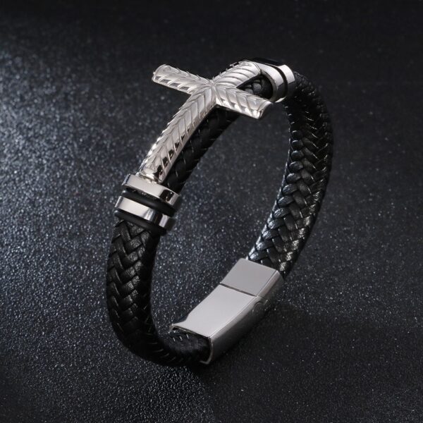 Pulseira de couro trançado à mão para homens e mulheres, cruz simples e delicada, amuletos cristãos - Image 11