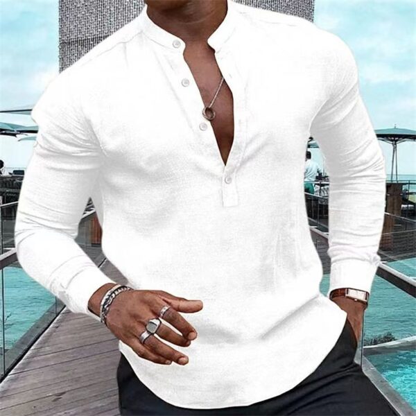 Camisa Meia cardigã de manga comprida masculina, com gola Henley, férias havaianas, verão, nova moda, 5 cores