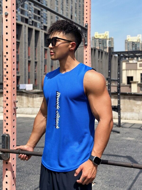 Camiseta sem mangas masculina de treino, regata de ginástica, roupa fitness, musculação, esportivo,  de malha, 2023 - Image 6
