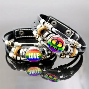 Pulseira LGBTQ orgulho arco-íris, bissexual pansexual snap botão, gay, amizade, lésbica, couro unissex