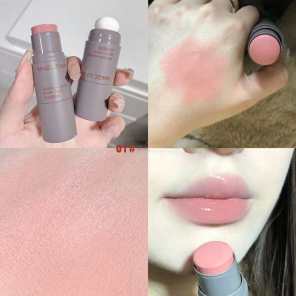 Batom duplo Blush Stick, Multi-Purpose, Duráveis, Brilhante Lábios, Bálsamo Bochecha, Esponja Facial, Coreano - Image 8