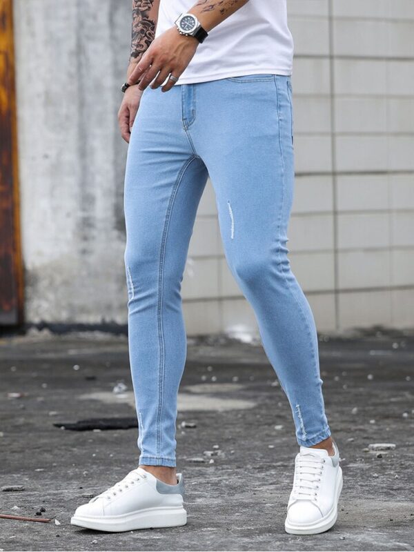 Calça Jeans skinny elástico para homens, calças lápis, streetwear, céu azul, elástico, designer, moda. - Image 7