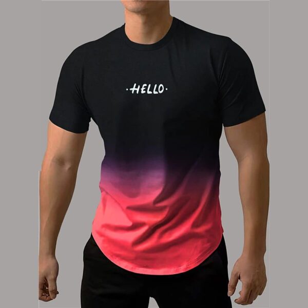 Camiseta estampada com letra masculina, gradiente de contraste, de manga curta Harajuku, pescoço, camisetas extragrandes - Image 23