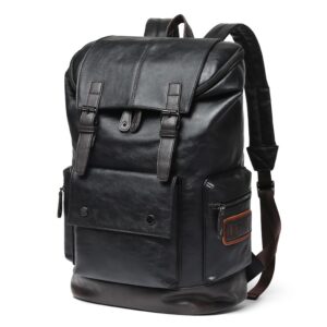 Mochila de viagem antiroubo de couro PU grande para homens, de ombro, laptop, preta