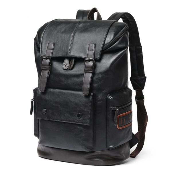 Mochila de viagem antiroubo de couro PU grande para homens, de ombro, laptop, preta