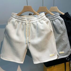 Shorts esportivos com cordão solto masculino, calça de jogging casual, padrão ondulado, monocromático, esportivo, verão