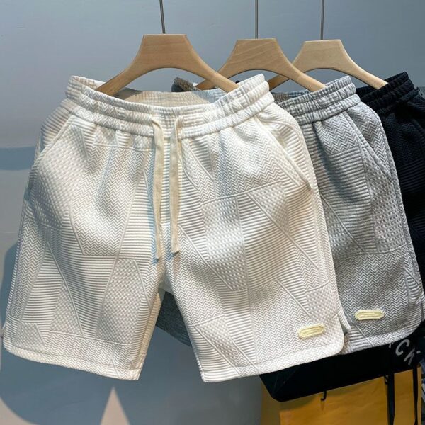 Shorts esportivos com cordão solto masculino, calça de jogging casual, padrão ondulado, monocromático, esportivo, verão