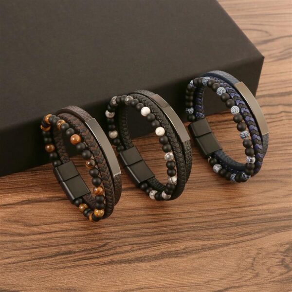 Pulseira de Couro Multicamada Trançada para Homens, Joia Frisada Olho de Tigre, Moda Clássica, Presente de Festa, Alta Qualidade, 19 cm, 21 cm, 23cm - Image 6