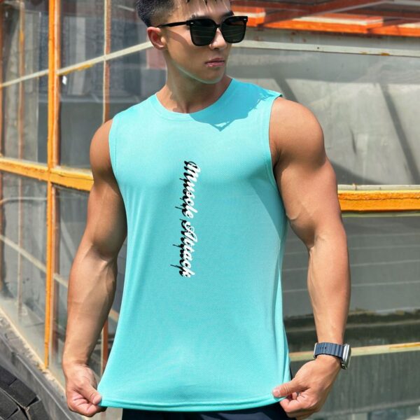 Camiseta sem mangas masculina de treino, regata de ginástica, roupa fitness, musculação, esportivo,  de malha, 2023 - Image 12