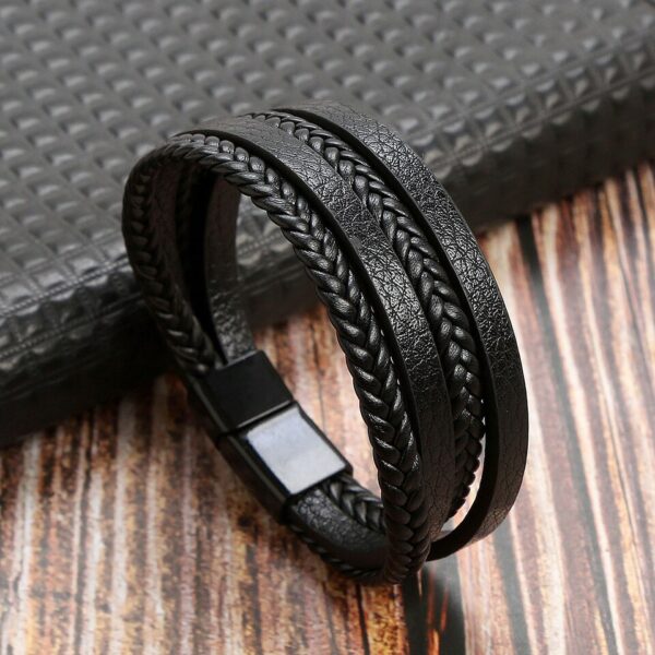Pulseira alta qualidade couro, Classic Fashion Tiger Eye Beaded Multi Layer Leather Bracelet For Men - Image 3