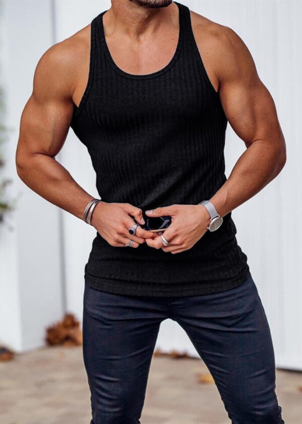 Camiseta masculina fitness tanque topo, sem mangas, exercício esportes colete preto undershirt 2023 - Image 11