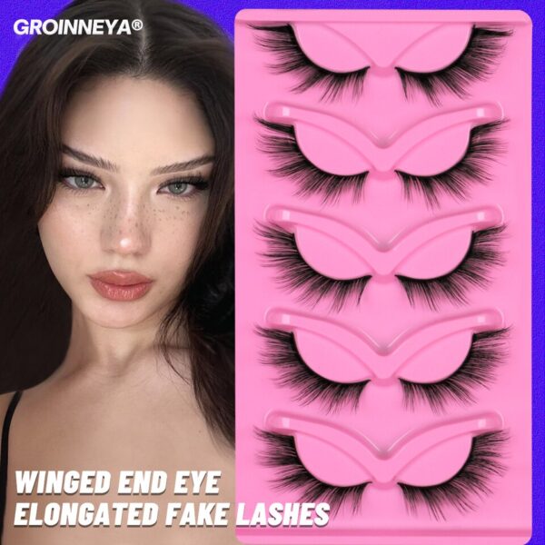 Cílios Curtos GROINNEYA  3D Mink Lashes Extensão, Postiços, Final, Alongada, Cat Eye, 5 Pares