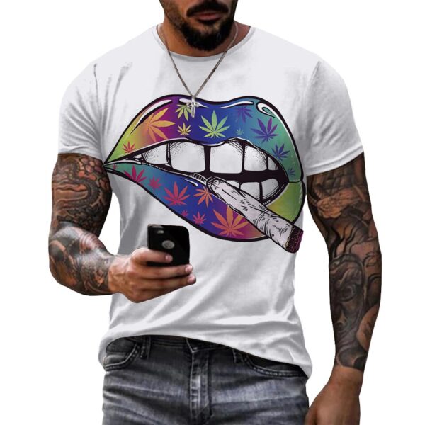 Camisetas masculina Colorido, erva daninha lábios 3d impresso, unisex  verão moda casual - Image 4
