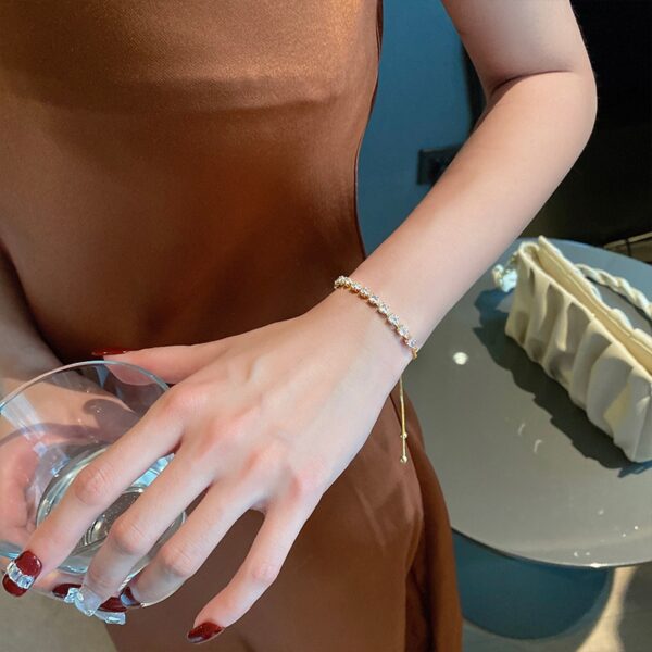 Pulseira ajustável de zircão brilhante feminina, joias banhadas a ouro 14k, coreana, atmosfera simples, luxo - Image 2
