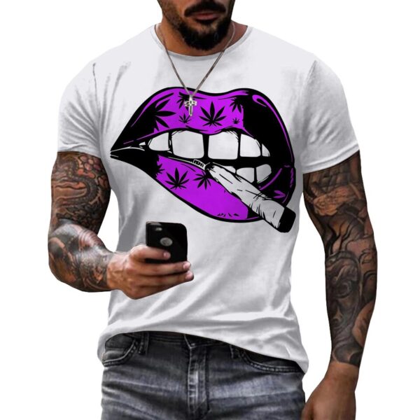 Camisetas masculina Colorido, erva daninha lábios 3d impresso, unisex  verão moda casual - Image 3