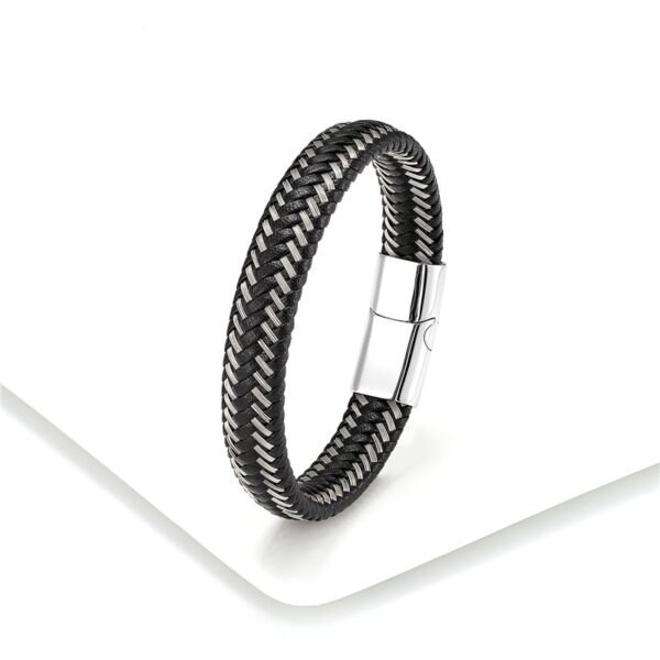 Pulseira de corda trançada, Aço inoxidável couro, jóias vermelhas masculinas - Image 7