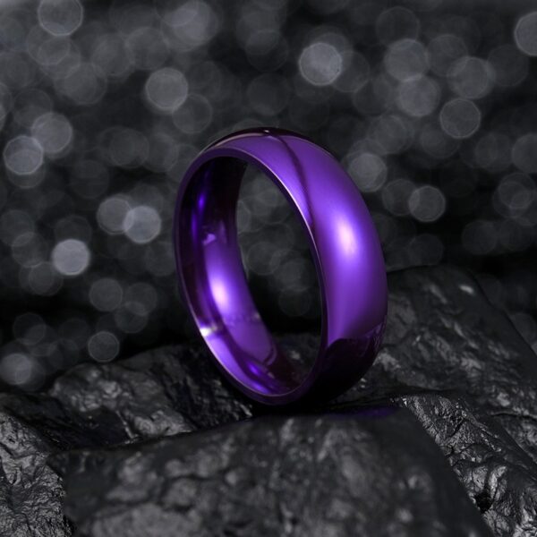 Anel de aço inoxidável, Simples 8mm, masculino roxo acabamento fosco chanfrado borda polido. - Image 3