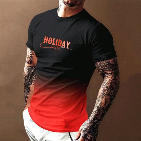 Camiseta estampada com letra masculina, gradiente de contraste, de manga curta Harajuku, pescoço, camisetas extragrandes - Image 17