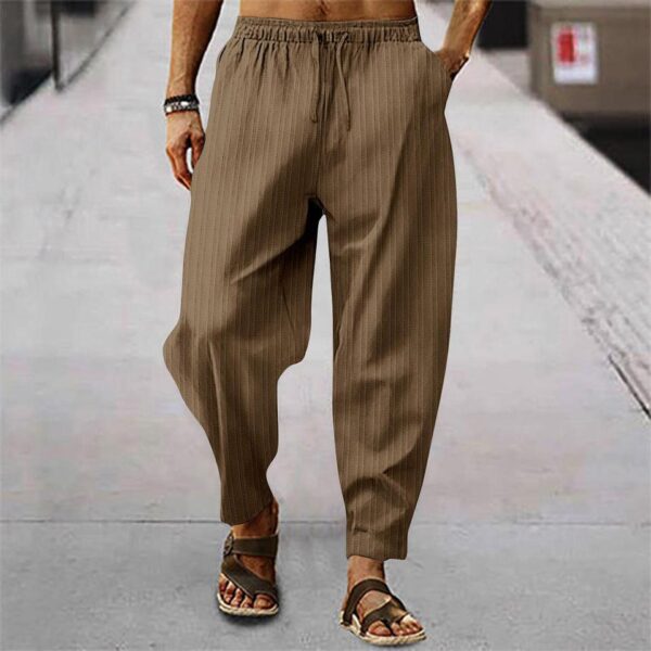Calça casual solta de linho de algodão masculina, calça monocromática, streetwear, listra de 15 cores, primavera, outono, S-3XL - Image 6