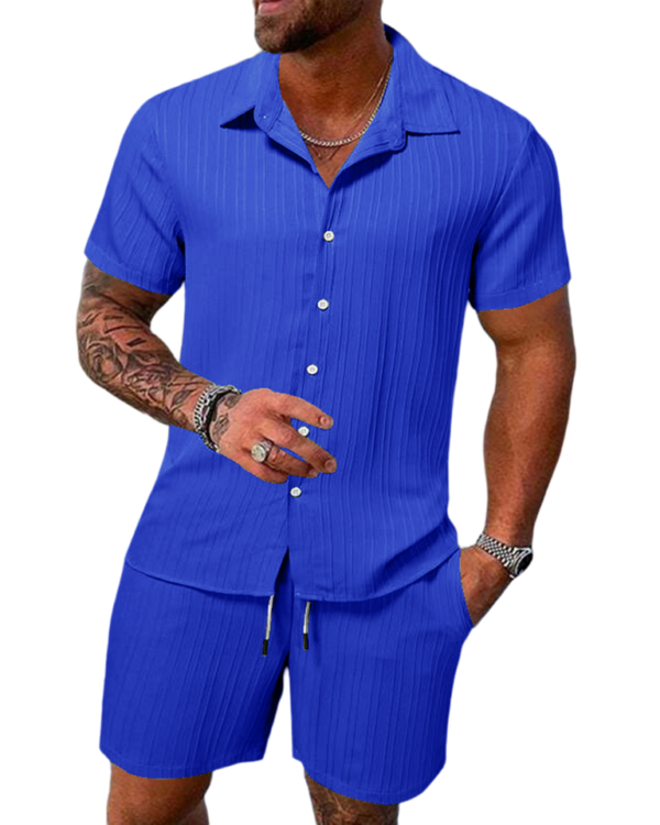 Conjunto Camisa/shorts masculina de botão manga curta de algodão e linho, cor sólida, shorts confortáveis, verão - Image 9