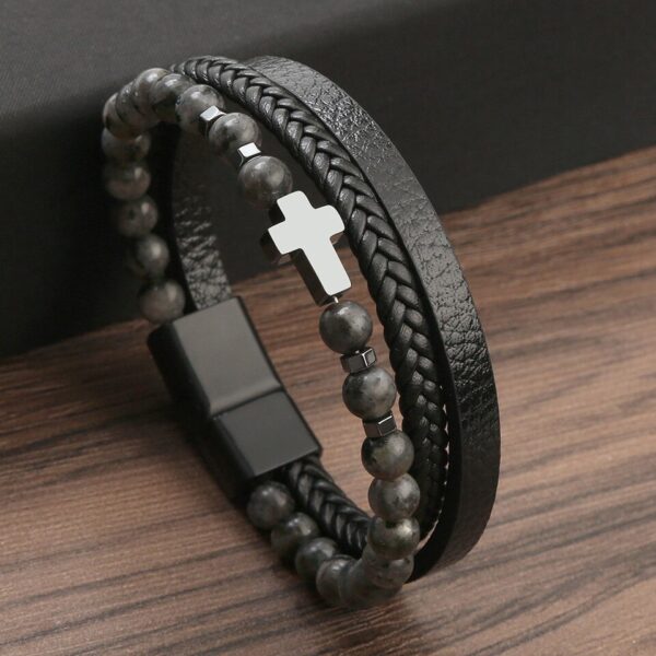 Pulseira alta qualidade couro, Classic Fashion Tiger Eye Beaded Multi Layer Leather Bracelet For Men - Image 10