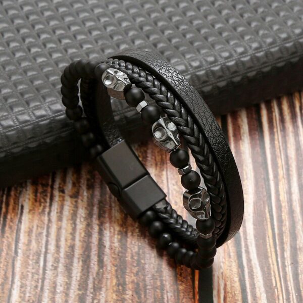 Pulseira alta qualidade couro, Classic Fashion Tiger Eye Beaded Multi Layer Leather Bracelet For Men - Image 7