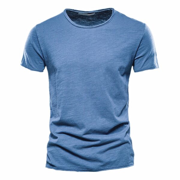 Camiseta monocromática com decote em O masculina, camiseta clássica, 100% algodão, alta qualidade, verão - Image 4