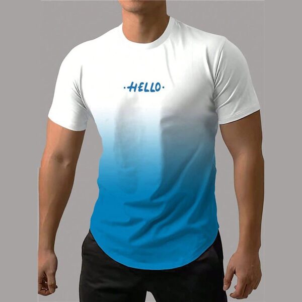 Camiseta estampada com letra masculina, gradiente de contraste, de manga curta Harajuku, pescoço, camisetas extragrandes - Image 21