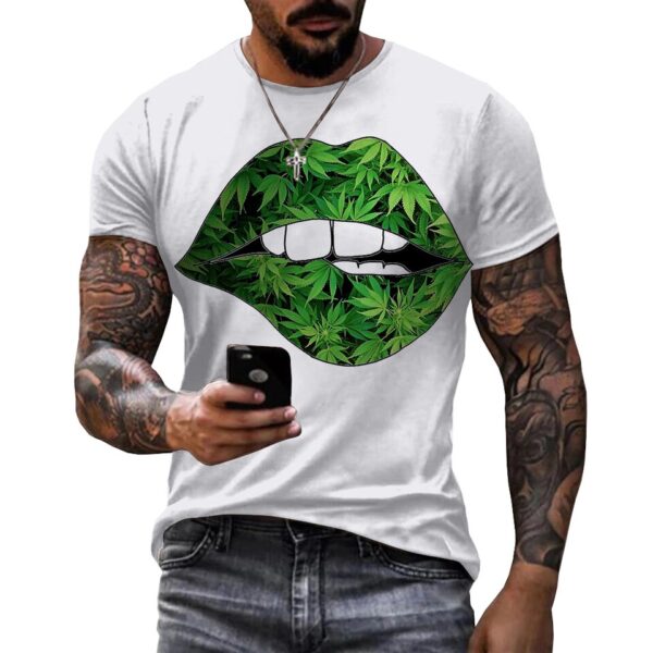 Camisetas masculina Colorido, erva daninha lábios 3d impresso, unisex  verão moda casual - Image 2